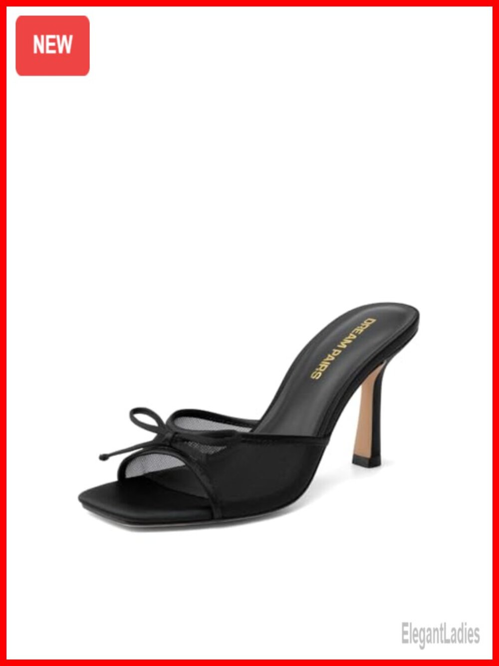 Mesh Bow Stiletto Heels Dressy Sandals Square Toe Slip-On